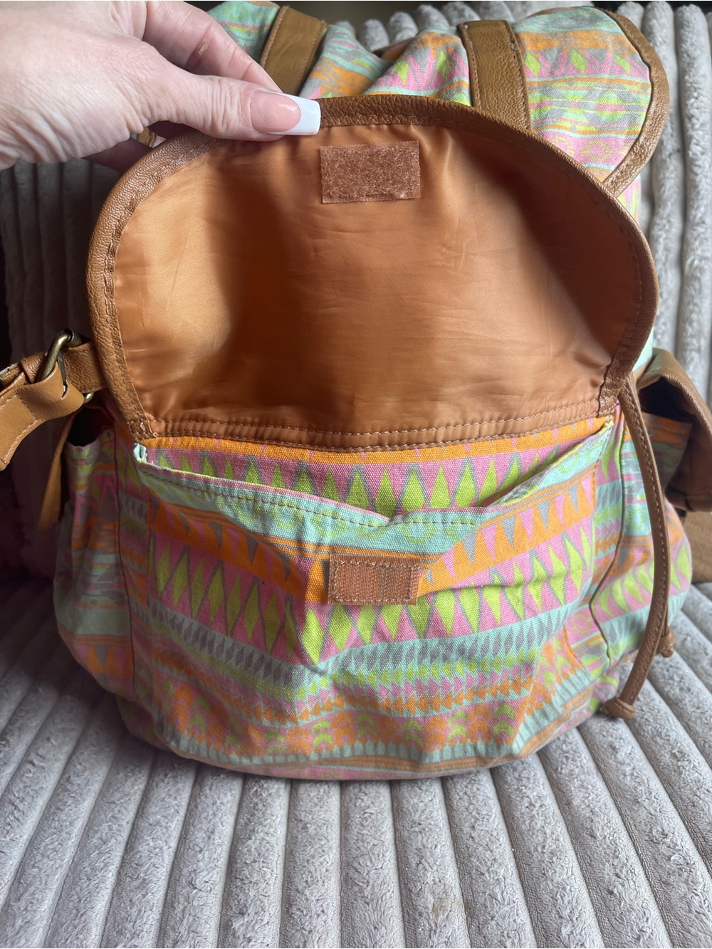 Mossimo Supply Co. Tan Leather-Trim Pastel Aztec Backpack - Picture 2 of 6